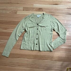 Vintage Cynthia Max Button Front Cardigan Womens Small Green Button Up Silk